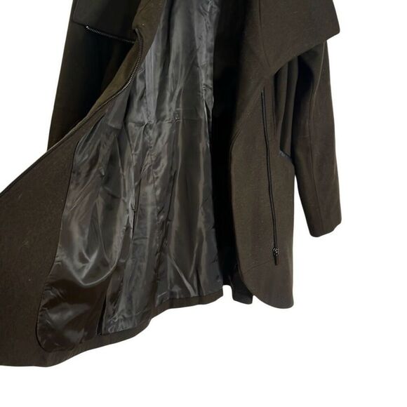 French Connection Wing Collar Asymetrical Zip Wool Blend Coat Green Small - Picture 5 of 8